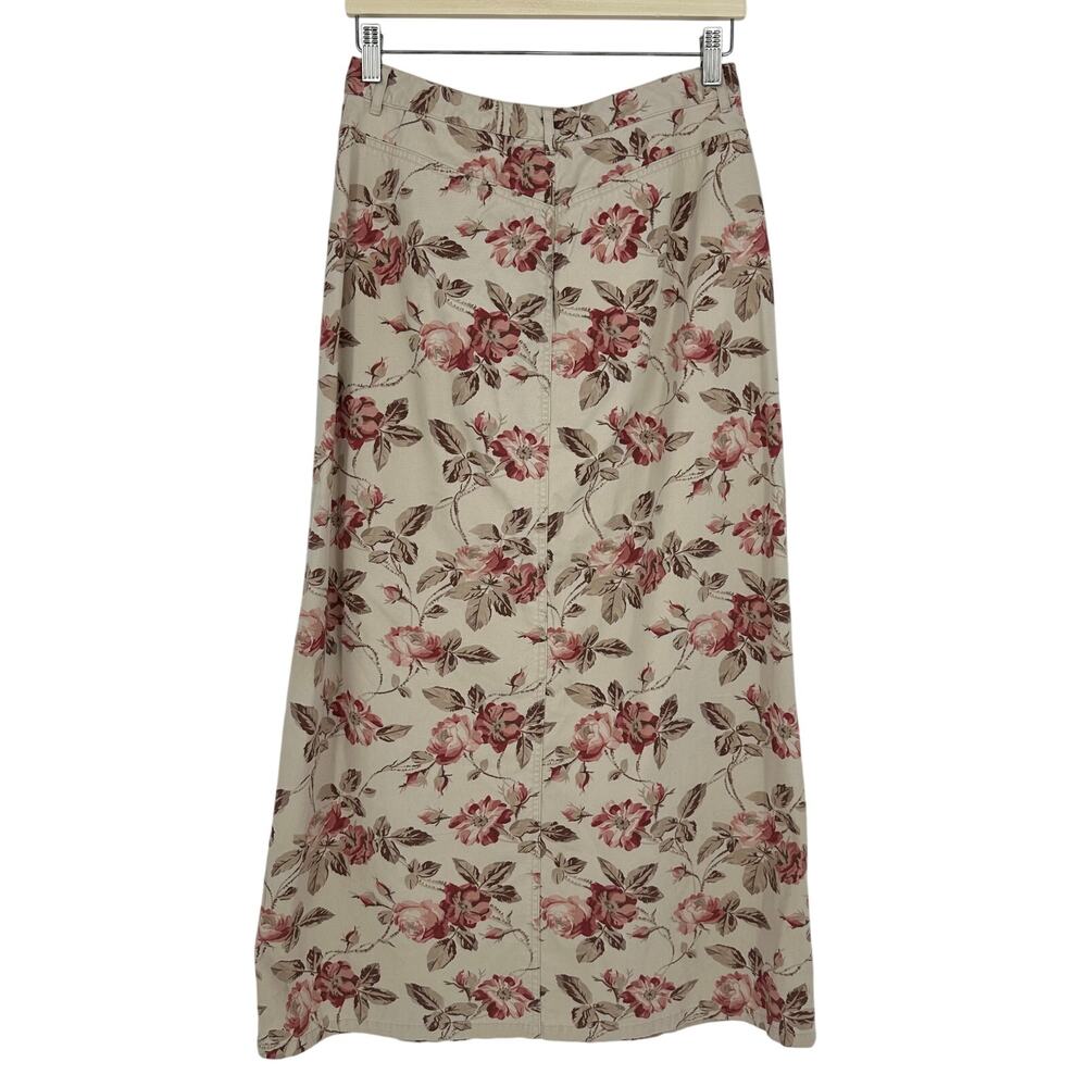 Vintage 90s Eddie Bauer Midi Skirt Size 10 Floral Cream Red Equestrian Preppy